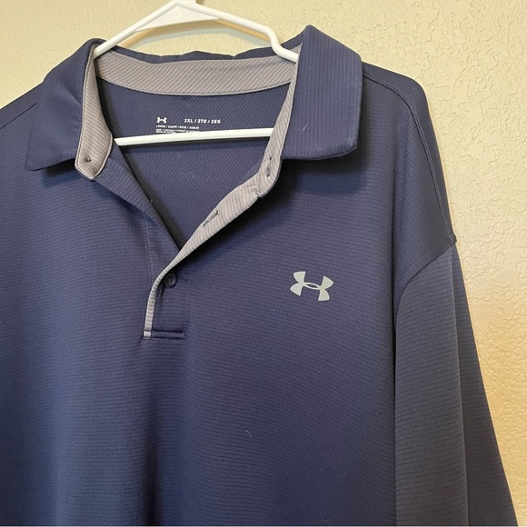Under Armour Heat Gear Polo Navy and Gray Short Sleeve Loose Shirt XXL - Picture 3 of 9